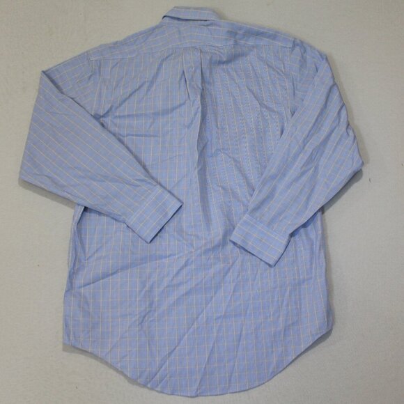 Lands End Blue Button Down Shirt Striped Supima Size 15.5 - Picture 2 of 8